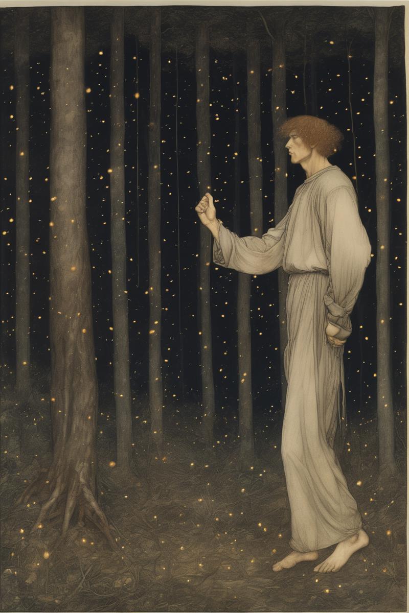 00126-2877497693-John Albert Bauer Style - A man raising his fist to threaten someone beside him in a dark forest with dancing fireflies in the s.png